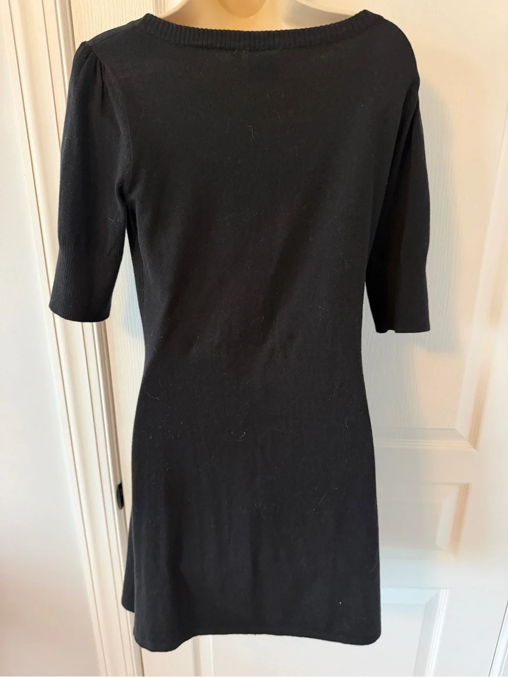 Take Out Black Knit Sweater Dress Size Small 3/4 Sleeve Button Pocket